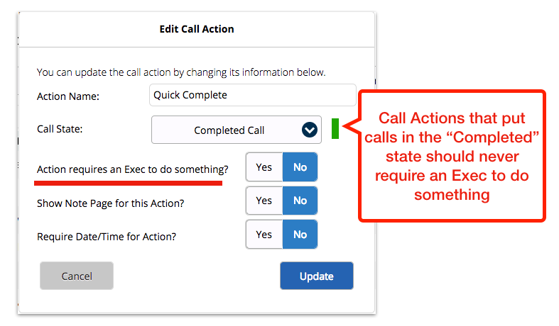 Call Action Settings error
