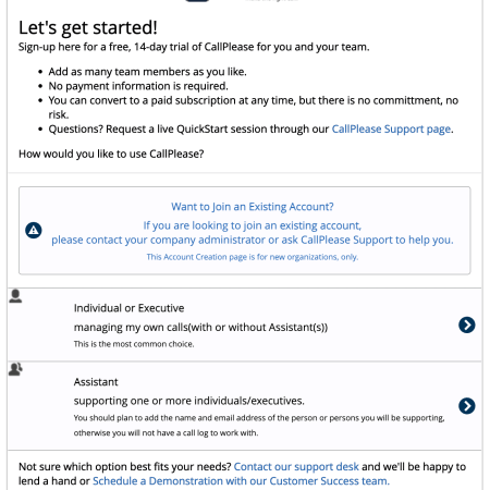 Starting a new CallPlease trial